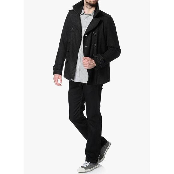 Diesel Men's W-Champ Double-Breasted Wool-Blend Coat Charcoal Black Size Large - Picture 2 of 16